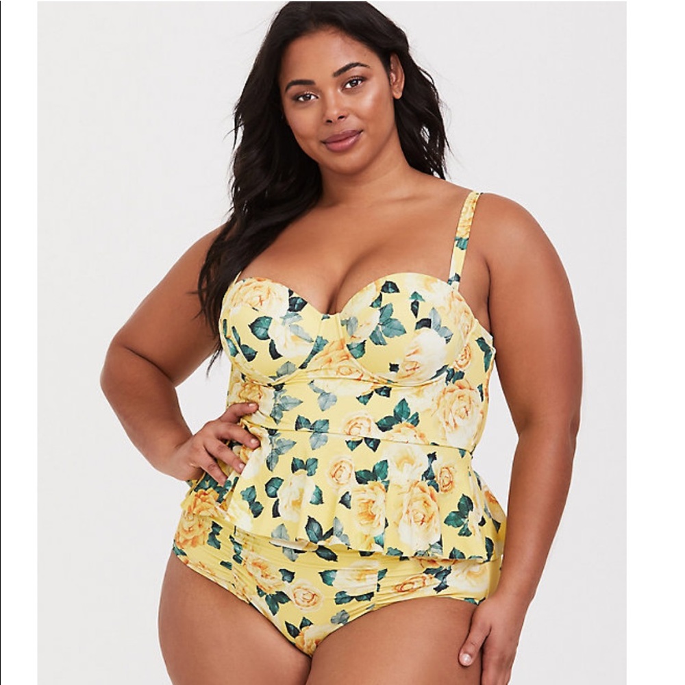 NWT YELLOW FLORAL UNDERWIRE PEPLUM MIDKINI TOP